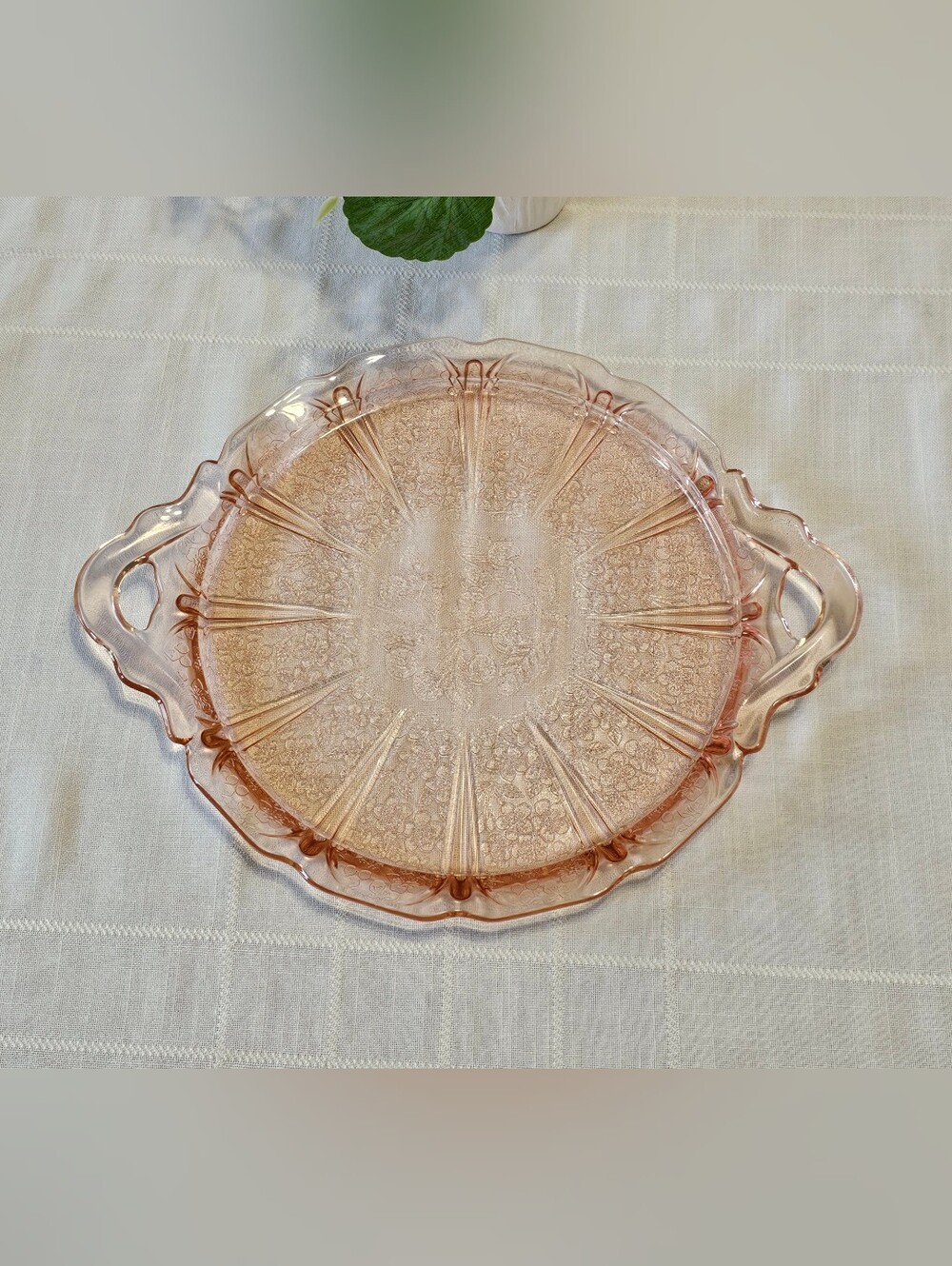 1930s Jeannette Cherry Blossom Pink Depression Glass Cake Plate